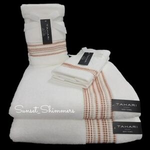 6pc TAHARI Dot Stripe Luxury Plush Bath Hand Tip Towel Set